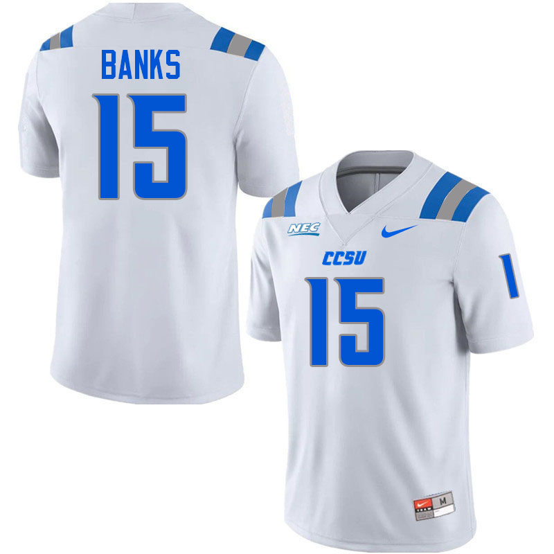 Central Connecticut Blue Devils #15 Carter Banks College Football Jerseys,Uniforms-White
